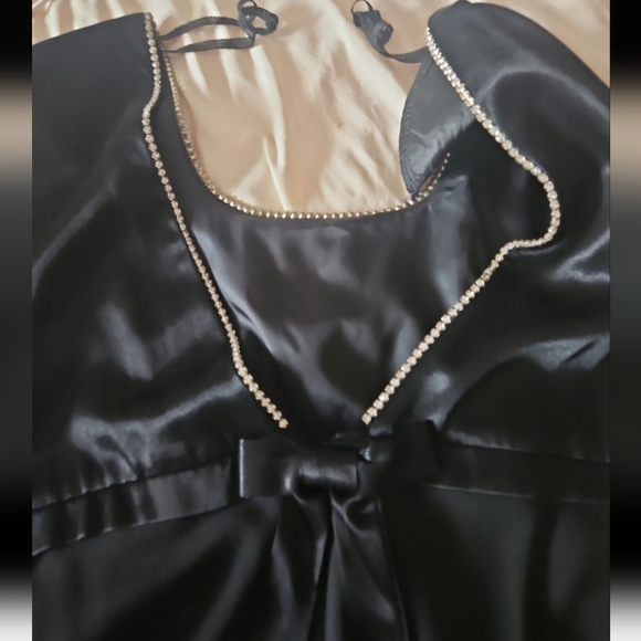 Vtg Classy long Evening Rhinestones Bow Gown satin long maxidress - Picture 2 of 14